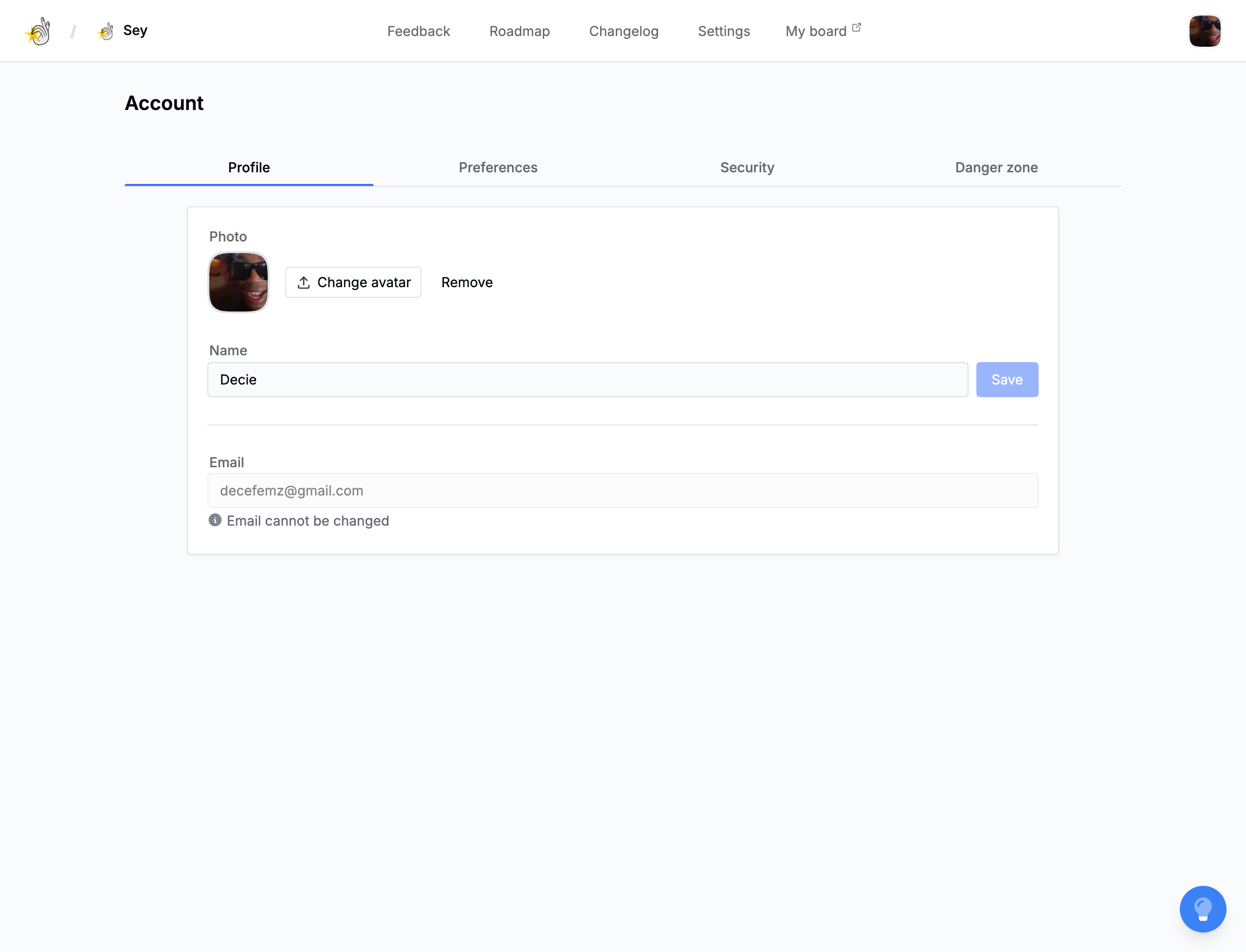 Personal account settings tabs
